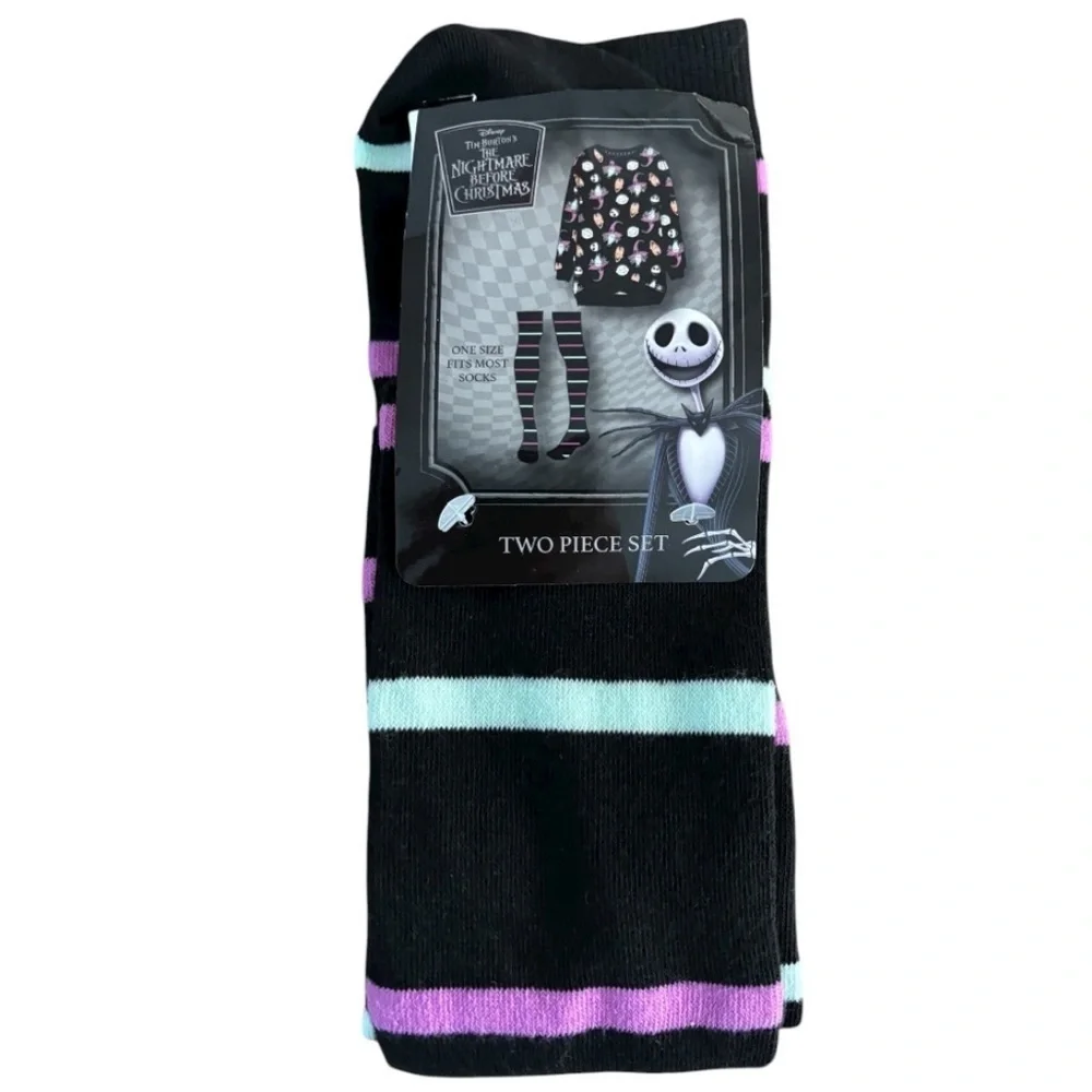 NWT Disney Nightmare Before Christmas Black and Pink Women’s Striped Socks